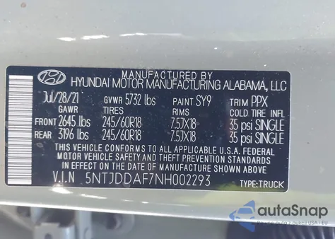 2022 Hyundai Santa Cruz Sel Premium z USA, uszkodzony, nr VIN 5NTJDDAF7NH002293